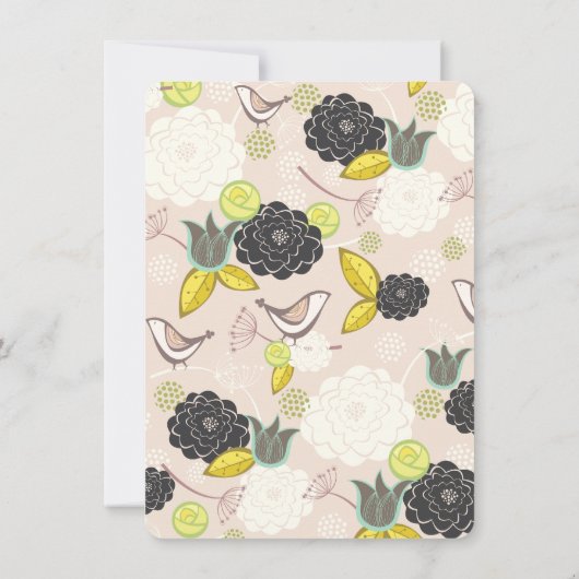 Chic Floral Bloms Birds Sip und sehen Babydusche Einladung (Rückseite)