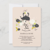 Chic Floral Bloms Birds Sip und sehen Babydusche Einladung (Vorderseite)