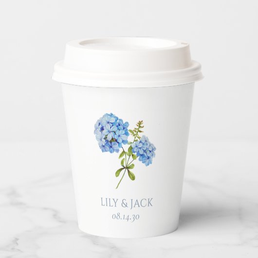 Chic Floral Blue Hydrangea Event Hochzeit Pappbecher (Vorderseite)