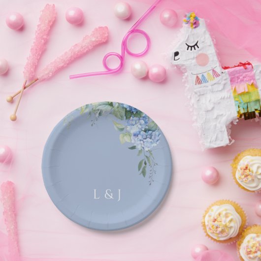 Chic Floral Blue Hydrangea Event Hochzeit Pappteller (Party)