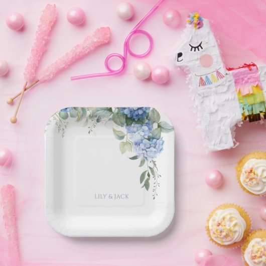 Chic Floral Blue Hydrangea Event Hochzeit Pappteller (Party)