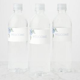 Chic Floral Blue Hydrangea Event Hochzeit Wasserflaschenetikett