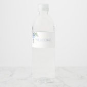 Chic Floral Blue Hydrangea Event Hochzeit Wasserflaschenetikett (Vorderseite)