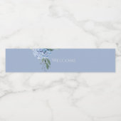 Chic Floral Blue Hydrangea Event Hochzeit Wasserflaschenetikett (Einzelnes Label)