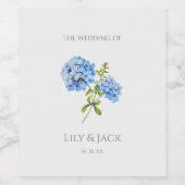 Chic Floral Blue Hydrangea Event Hochzeit Weinetikett (Einzelnes Label)