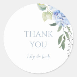 Chic Floral Blue Hydrangea Monogram Event Wedding Runder Aufkleber