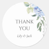 Chic Floral Blue Hydrangea Monogram Event Wedding Runder Aufkleber (Vorderseite)