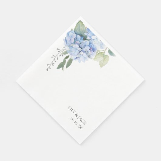 Chic Floral Blue Hydrangea Wedding White Serviette (Ecke)