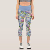 Chic Floral Blue Lavender Hydrangea Muster Capri Leggings (Vorderseite)