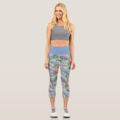 Chic Floral Blue Lavender Hydrangea Muster Capri Leggings (Vorderseite)