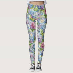 Chic Floral Blue Lavender Hydrangea Muster Leggings