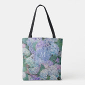 Chic Floral Blue Lila Hydrangea Monogramm Tasche (Rückseite)