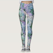 Chic Floral Blue Lila Hydrangea Muster Leggings (Vorderseite)