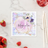 Chic Floral Blue Pink Gold Rainbow Marmor Monogram Serviette (Beispiel)