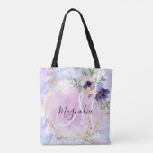 Chic Floral Blue Pink Gold Rainbow Marmor Monogram Tasche (Rückseite)
