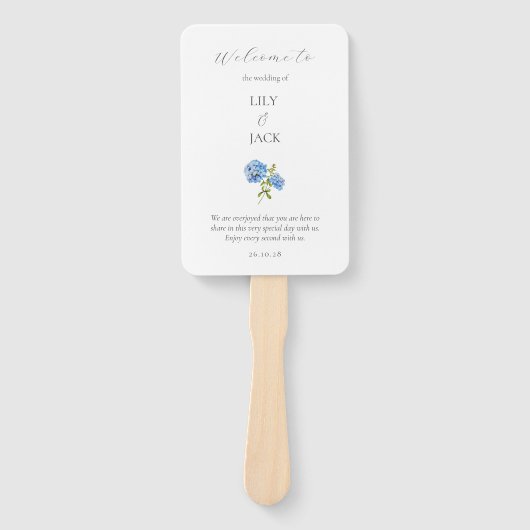 Chic Floral Blue White Hydrangea Wedding Program Fächer (Vorderseite)