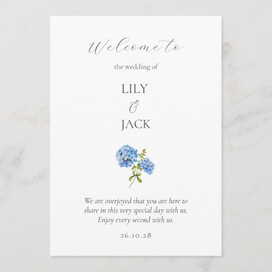 Chic Floral Blue White Hydrangea Wedding Program Programm (Vorderseite)