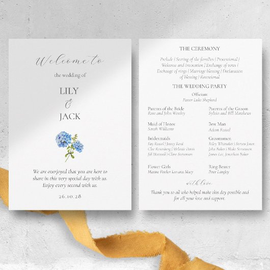Chic Floral Blue White Hydrangea Wedding Program Programm