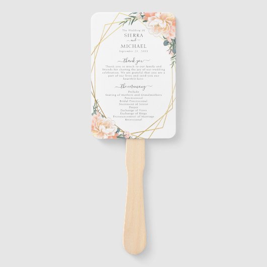 Chic Floral Blush Gold Mint Green Wedding Programm Fächer (Vorderseite)