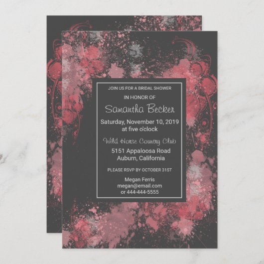 Chic Floral Blush Paint Spritzer Brautparty Einladung (Vorne/Hinten)