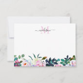 Chic Floral Blush Pink Botanic Monogram Mitteilungskarte (Vorderseite)