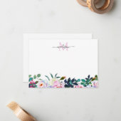 Chic Floral Blush Pink Botanic Monogram Mitteilungskarte (Vorderseite/Rückseite Beispiel)