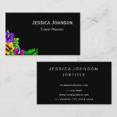 Chic Floral Border Monogram Black & White Visitenkarte (Vorne/Hinten)