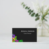 Chic Floral Border Monogram Black & White Visitenkarte (Stehend Vorderseite)
