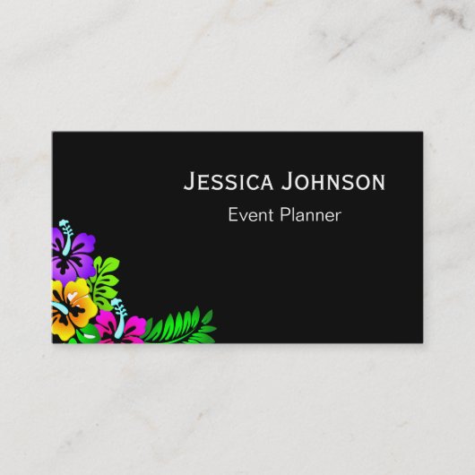 Chic Floral Border Monogram Black & White Visitenkarte (Vorderseite)
