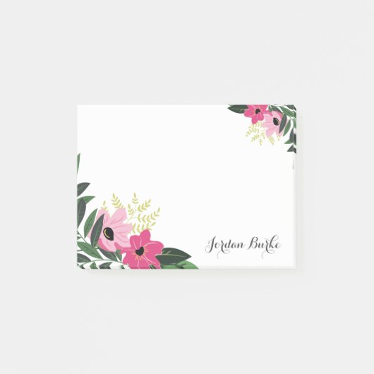 Chic Floral Border Monogram Post-it Klebezettel (Vorderseite)