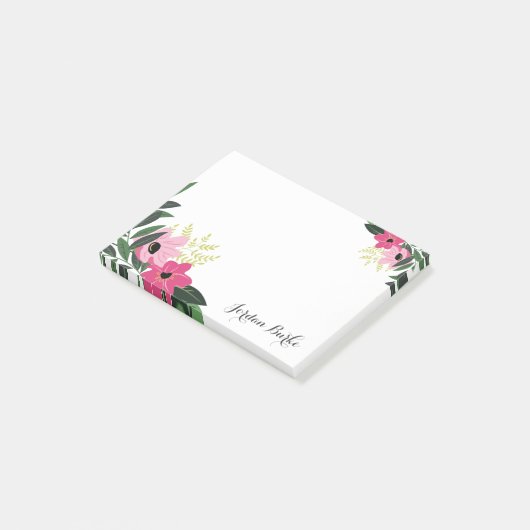 Chic Floral Border Monogram Post-it Klebezettel (angewinkelt)