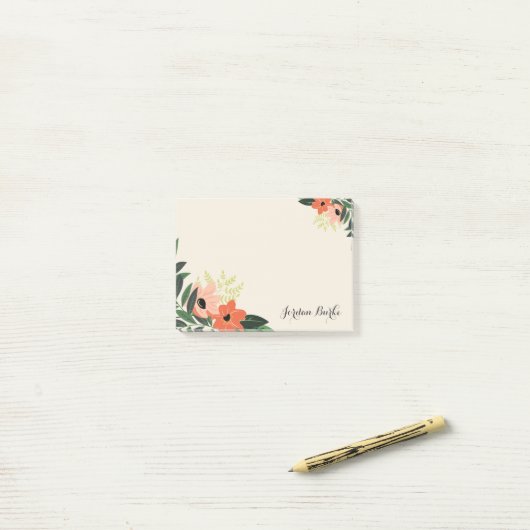 Chic Floral Border Monogram Post-it Klebezettel (Auf Schreibtisch)