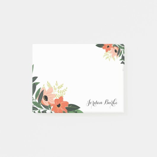 Chic Floral Border Monogram Post-it Klebezettel (Vorderseite)