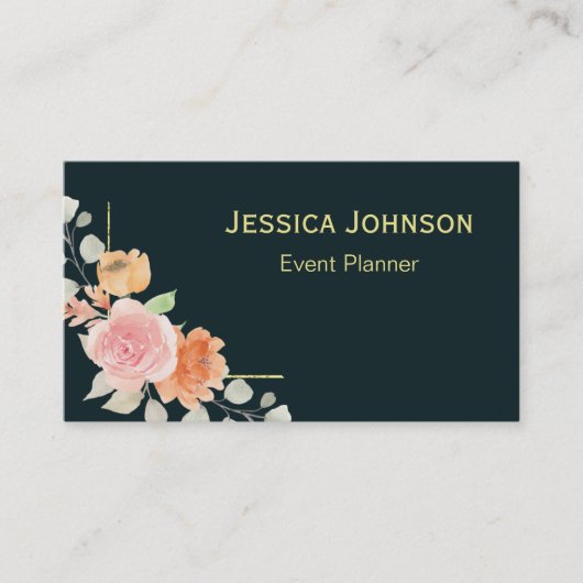 Chic Floral Border Monogram Visitenkarte (Vorderseite)