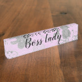 Chic Floral "Boss Lady" Namensplakette (Seite)