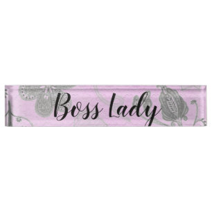 Chic Floral "Boss Lady" Namensplakette
