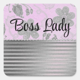 Chic Floral "Boss Lady" Square Sticker