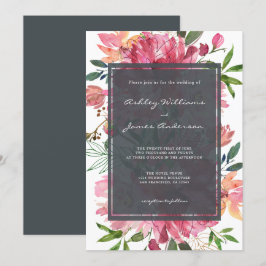 Chic Floral Botanical Boho Pink Peony Wedding Einladung