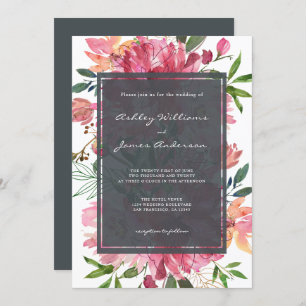 Chic Floral Botanical Boho Pink Peony Wedding Einladung