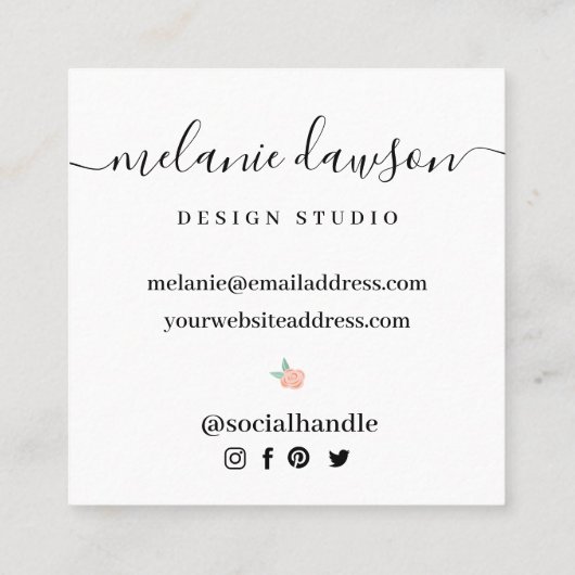 Chic Floral Botanical Garden Open Envelope Design Quadratische Visitenkarte (Rückseite)