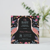 Chic Floral Botanical Stork Baby Dusche Einladung (Stehend Vorderseite)