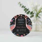 Chic Floral Botanical Stork Baby Dusche Einladung (Stehend Vorderseite)