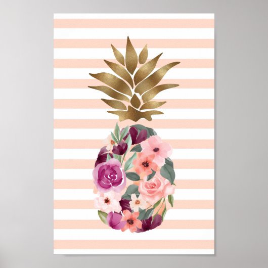 Chic Floral Botanical Watercolor Golden Pineapa Poster (Vorne)