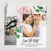 Chic Floral Bouquet mit Brush Script Zwei Fotos Save The Date (Vorne/Hinten)