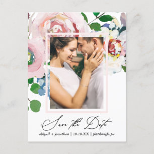 Chic Floral Bouquet und Frame Save the Date Einladungspostkarte