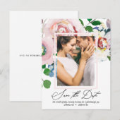 Chic Floral Bouquet und Frame Save the Date Einladungspostkarte (Vorne/Hinten)