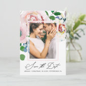 Chic Floral Bouquet und Frame Wasserfarbe Zwei Fot Save The Date (Stehend Vorderseite)