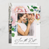 Chic Floral Bouquet und Frame Wasserfarbe Zwei Fot Save The Date (Vorne/Hinten)