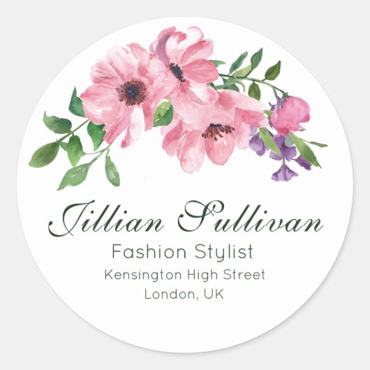 Chic Floral Boutique Business & Marketing Runder Aufkleber (Vorderseite)