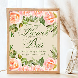 Chic Floral Brautparty Blume Bar Sign Poster